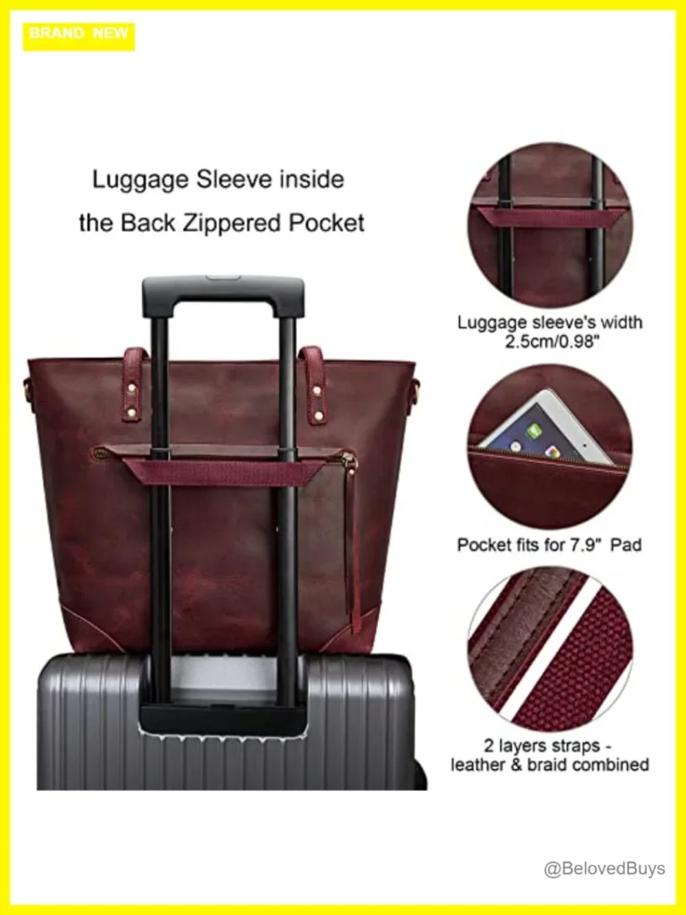 Genuine Leather Shoulder Bag Large Tote for Women Laptop Work Travel